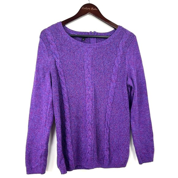 Talbots Deep Purple Pink Cable Knit Zip Back Sweater Cotton Soft Women XL 1127U - Picture 2 of 12